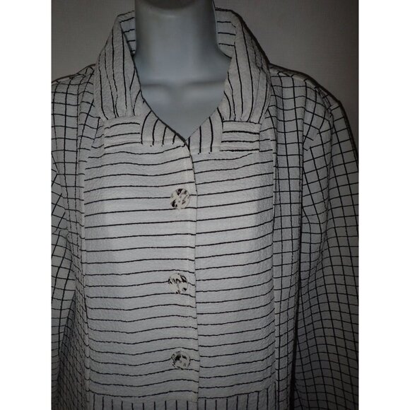 Shana Tunic M‎ Crinkle Textured Abstract Grid Print 3/4 Sleeve Artsy Top Women - Picture 3 of 7